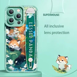 For Deluxe Wrist Band Bracket Applicable iphone16 11 12 13 14 15 Pro Max Soft Silicone Cell Phone Cover Bamboo forest panda