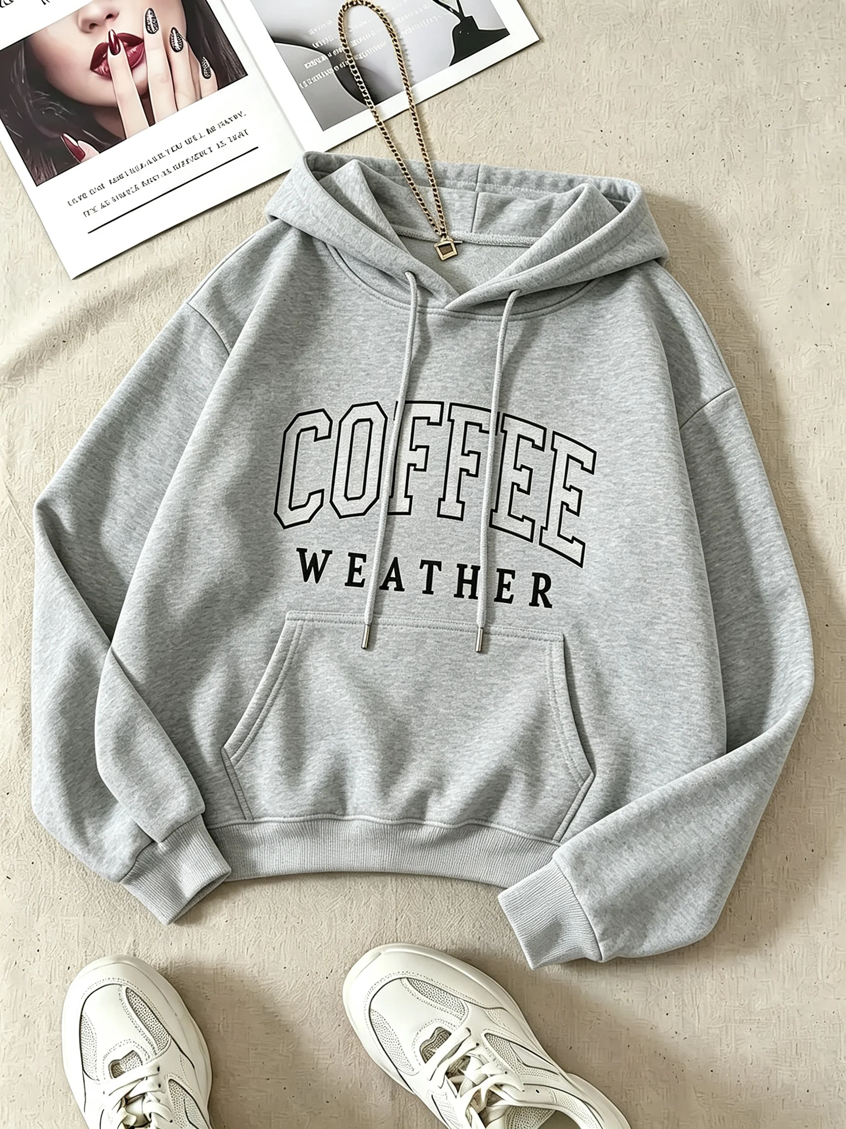 Lady, letter, print pattern, fashionable, round hoodie, long-sleeved hooded shirt winter clothes women sweatshirt hoodie