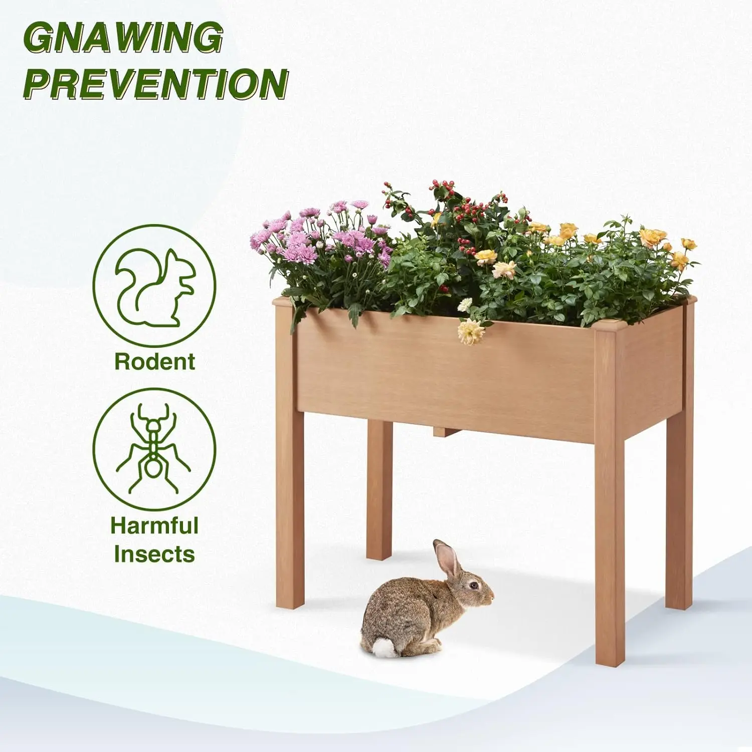 

Raised Garden Bed with Legs, Poly Lumber Raised Planter Box,Elevated Garden Bed Suit , Balcony 34" D x 18" W x 30" H（Teak Color）