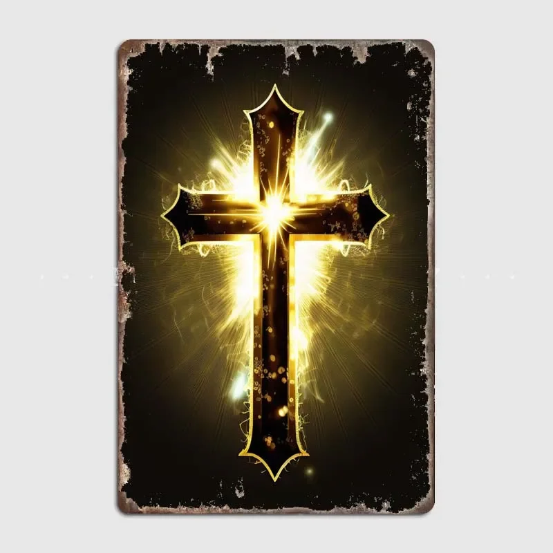 Cross of Christ Room Decors Aesthetic Metal Tin Sign Vintage Christianity Wall Art Elf Bar Decor Neon Decoration Home Garden