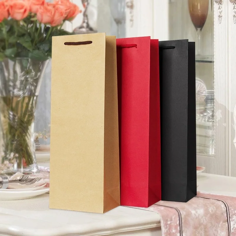 10pcs Wine Paper Bag Gift Packing Box Single Bottle Bag Portable Wine Oil Bottle Carrier Package