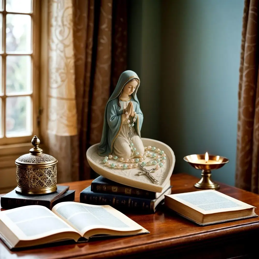 

Catholic Gifts For Women Religious Home Decor Virgin Mary Rosary Holder Blessed Mother Statue Virgin Mary Rose Prayer Bead Stand