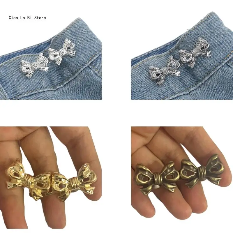 

Bows Pant Pin Jean Button Pins Adjustable Waist Buckle Instant Button for Pant Bows Tighten Waist Button Pin No Sew XXFD