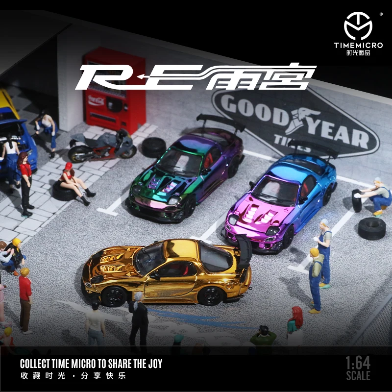 TIME MICRO MASTER 1/64 Mazada Rain Palace RX7 Blue/Gold/Purple Color RE Amemiya  Alloy car model