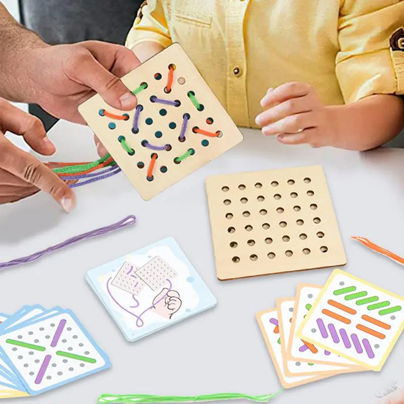 Montessori Embroidery Threading Board Game for Kids Wooden Educational Lacing Toys Toddler Fine Motor Skills Training Toys Gifts