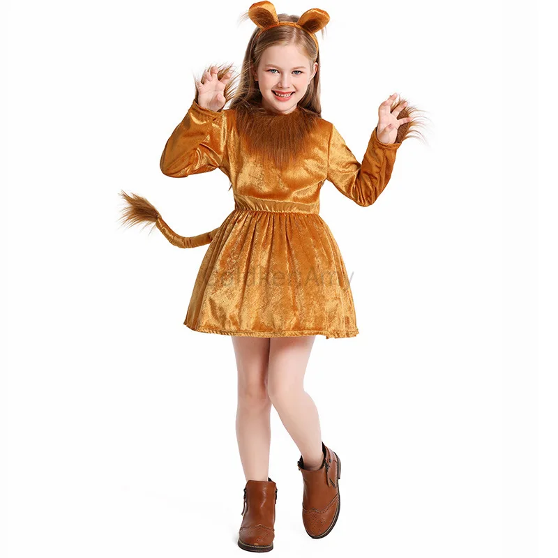 

Halloween Carnival Cosplay Kids Lion Costume Dress Cute Animal Themed Outfit with Ears Tail Children's Fancy Dress Up Clothes