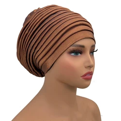 New Raw Silk Pleated Turban Cap for Women African Female Head Wraps Nigeria Lady Headwear Hat Wedding Headtie