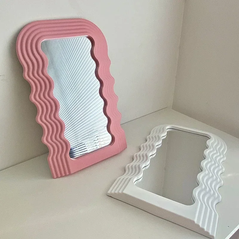 Creative Desktop Wave Mirror Cosmetic  Bathroom Decorative  Plastic Framed S for Home Wall  Decor