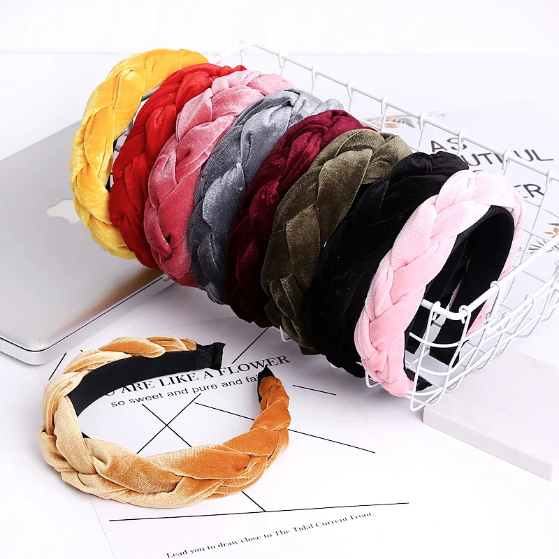 

NEW Velvet Hairband for Women Ladies Headband Solid Color Braid Hair Loop Retro Headwear Female Hair Accessories