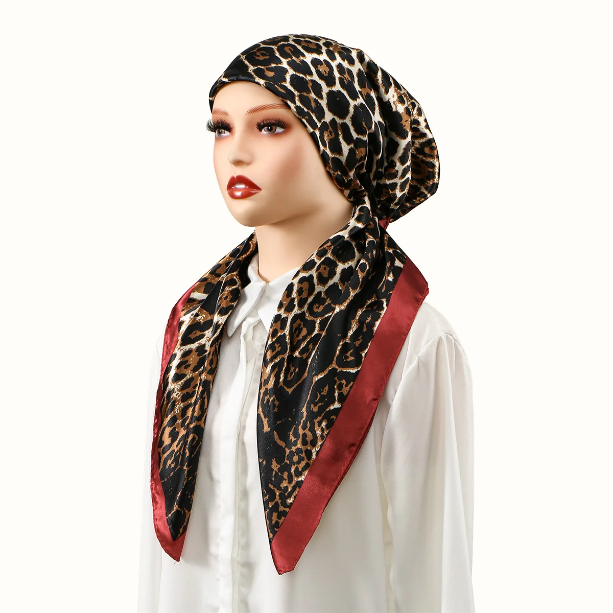 Ramadan Keffiyeh Printed Satin Silk Instant Hijab Caps for Muslim Women Leopard Soft Elasticity Headscarf Turban Foulard Bandana