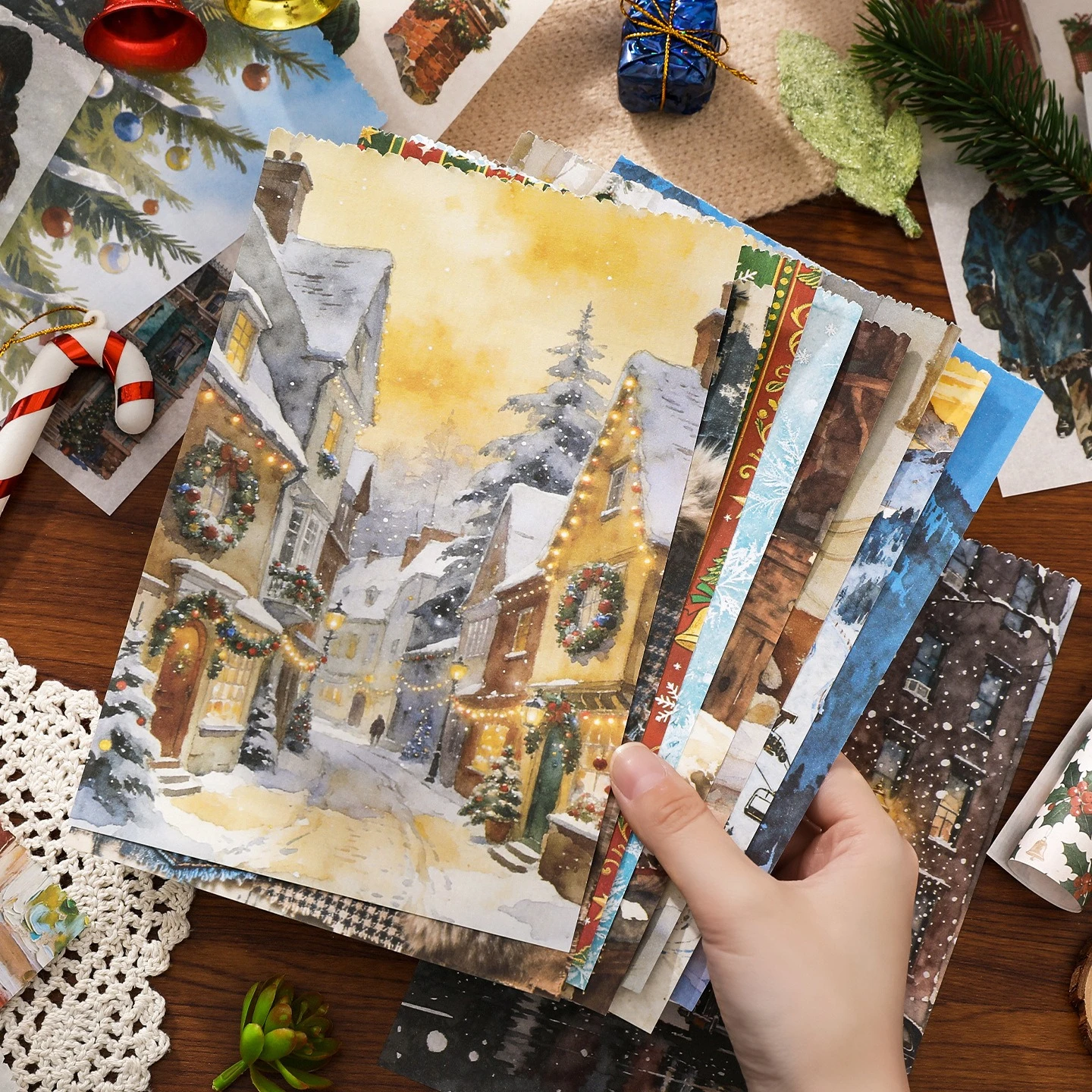 Vintage Winter Christmas Character Street Landscape Sticker Book Creative DIY Junk Journal Collage Scrapbooking Stationery