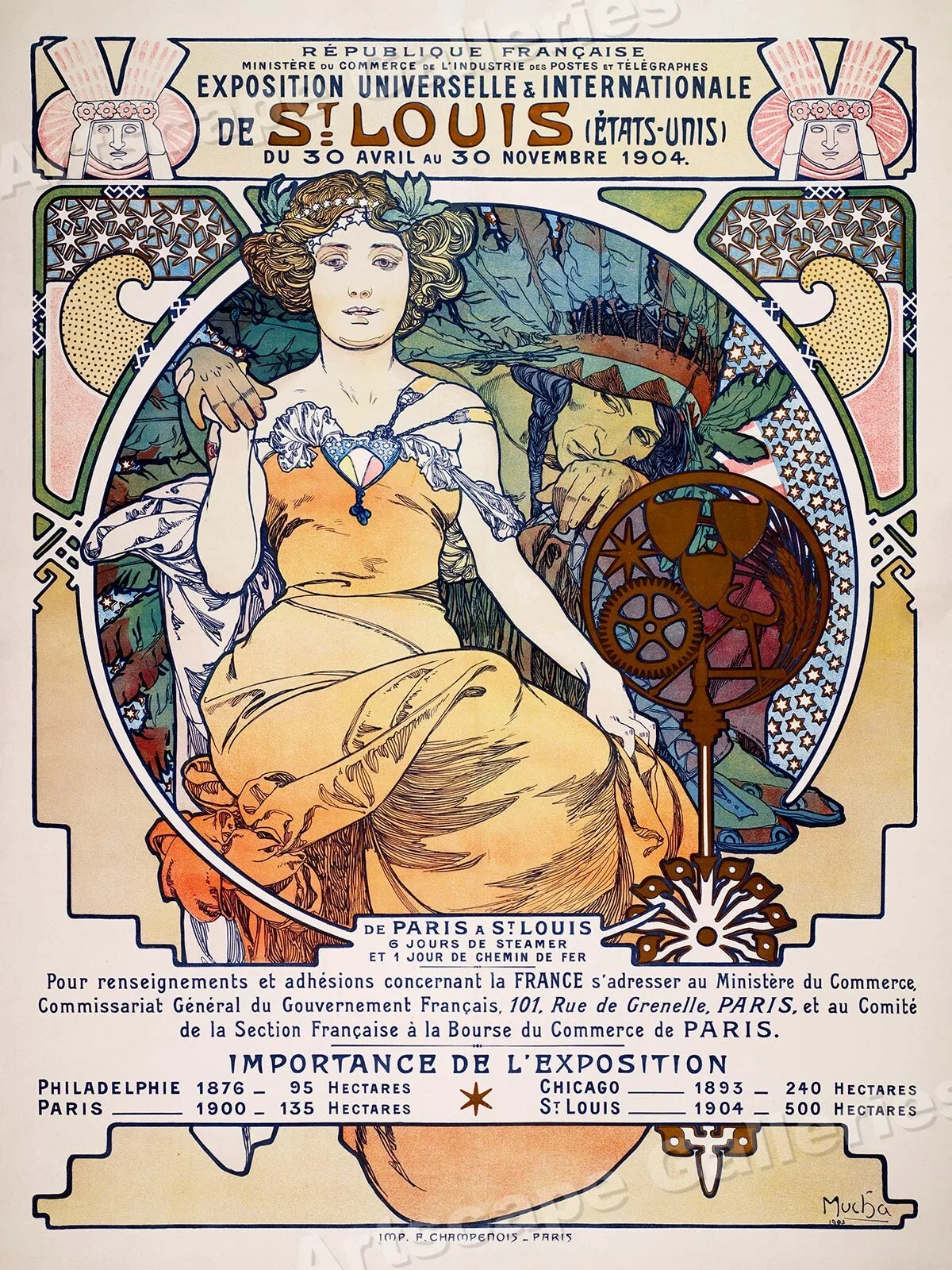 1904 St. Louis Universal Exposition Mucha Vintage stijl reisposter Wall Art Rome decoratie