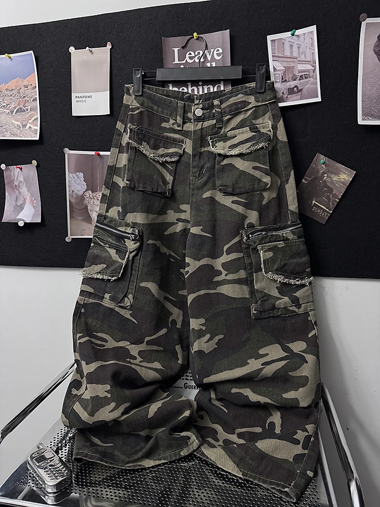 

Повседневные американские свободные камуфляжные рабочие брюки для женщин, универсальные широкие брюки в пол