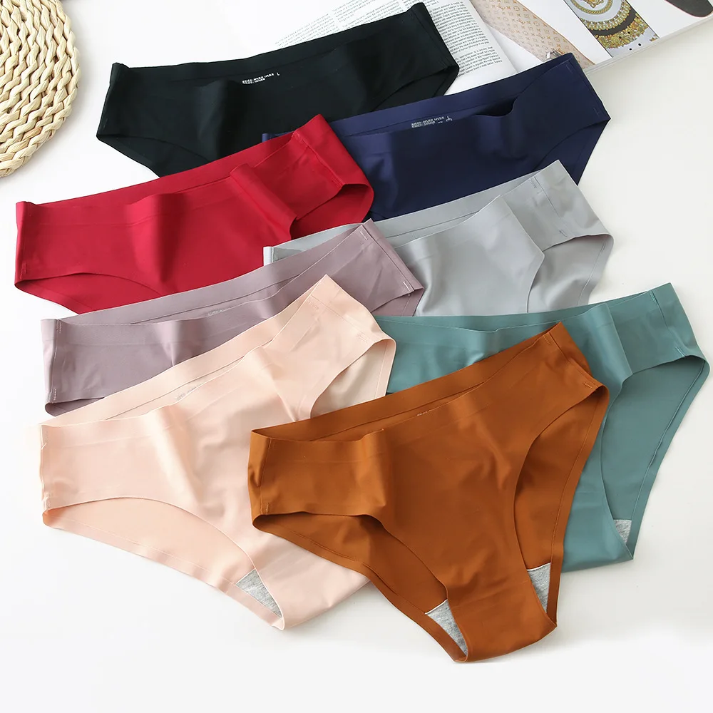 4Pcs Women's Panties Ice Silk Seamless Briefs Girls Solid Color Underwear Female Plus Size Panties Comfort Soft Sexy Lingeries image 4