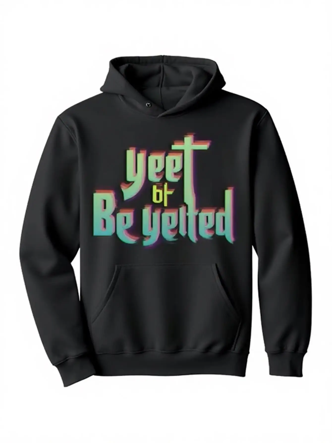 هوديي برسومات حروف ريترو بولد للرجال - أسود مع طباعة "Yeet" متعددة الألوان، نسيج نقي ناعم قابل للتمدد، جيب الكنغر