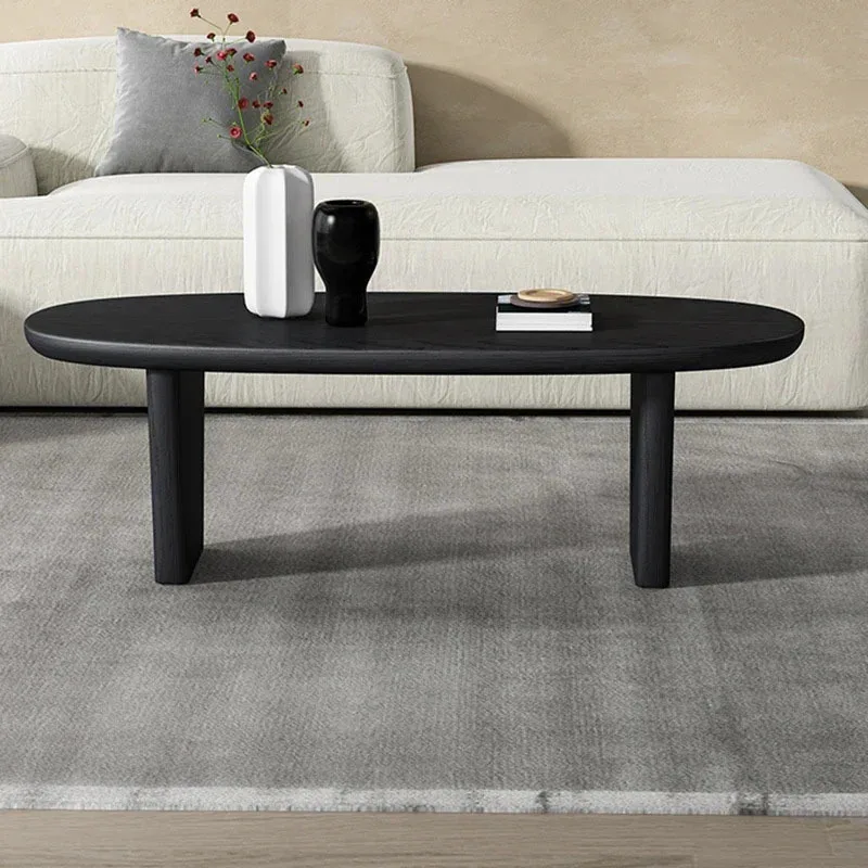 Gehobene kreative ovale minimalistische Wohnzimmer-Couchtische, nordische Massivholz-Café-Tische in Schwarz für Café-Möbel, Couchtische