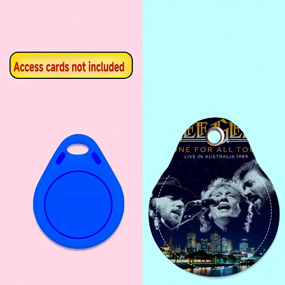 Bee Gees Band الرجال والنساء العالمي مانع االصدأ المفاتيح بولي Leather الجلود حامل بطاقة الوصول قطرة مفتاح العلامة الدائري