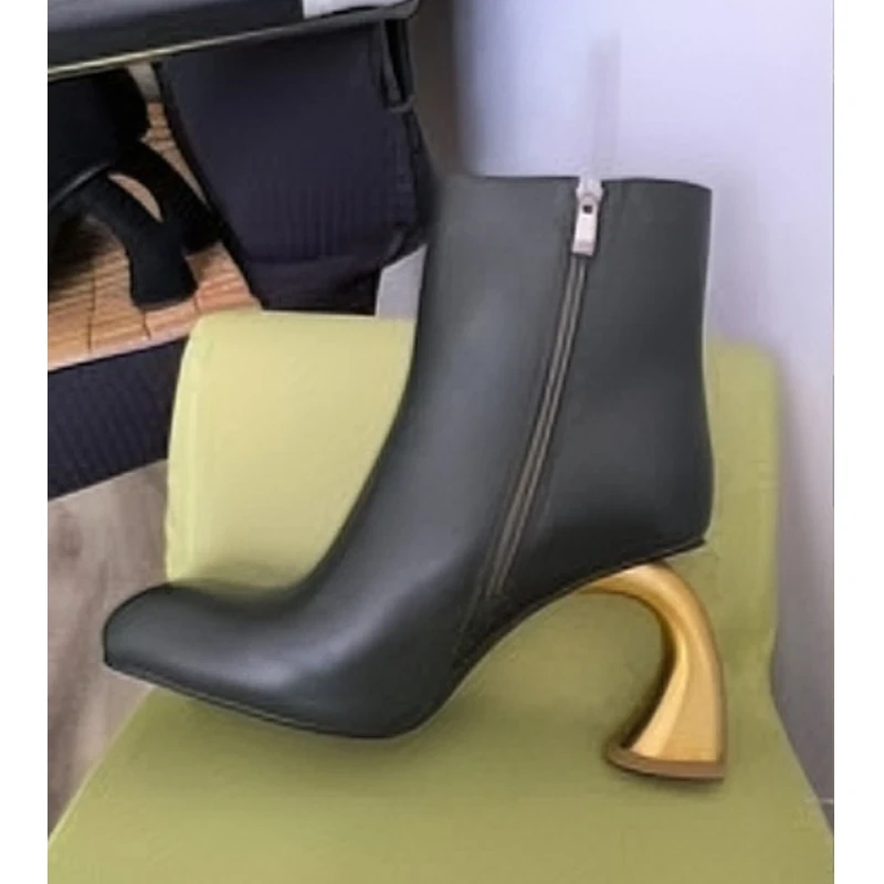 

Square Toe Strange Style Irregular High Heels Ankle Boots Woman Winter 2026 Side Zipper Shaped Heel Short Boots Fashion Shoes