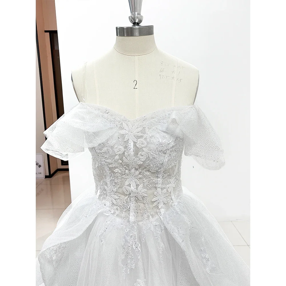 Exquisitos vestidos de novia de princesa con apliques y hombros descubiertos, vestido de baile de Tarin con capilla drapeada, vestido de novia elegante para ocasiones formales