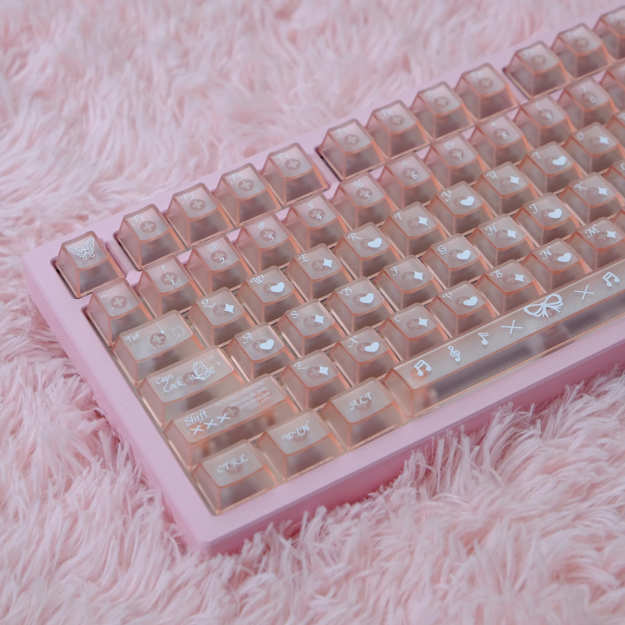 KBDiy 140 Keys Butterfly Word Keycaps PC Material UV Print Pink Matte Translucent Keycap Cherry Profile For Mechanical Keyboard