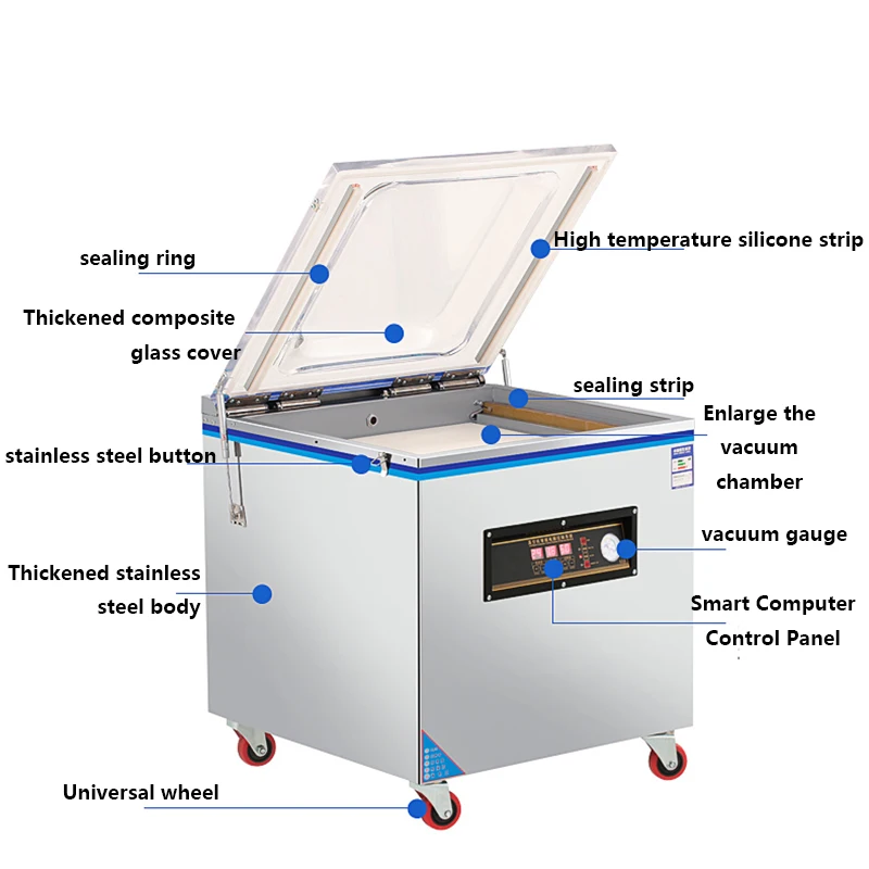 Sellador de alimentos al vacío, máquina de envasado de alimentos, bombeo de doble propósito, a gran escala húmedo y seco, sellado de plástico