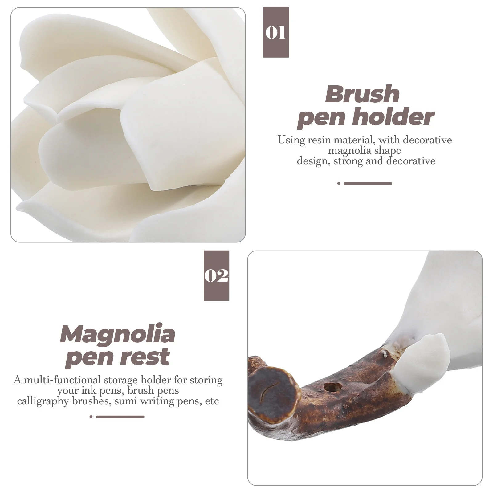 

Artistic Magnolia Pen Rack Resin Chinese Calligraphy Brush Holder Neat Storage Desktop Decor Hairbrush Holder Pen Stand