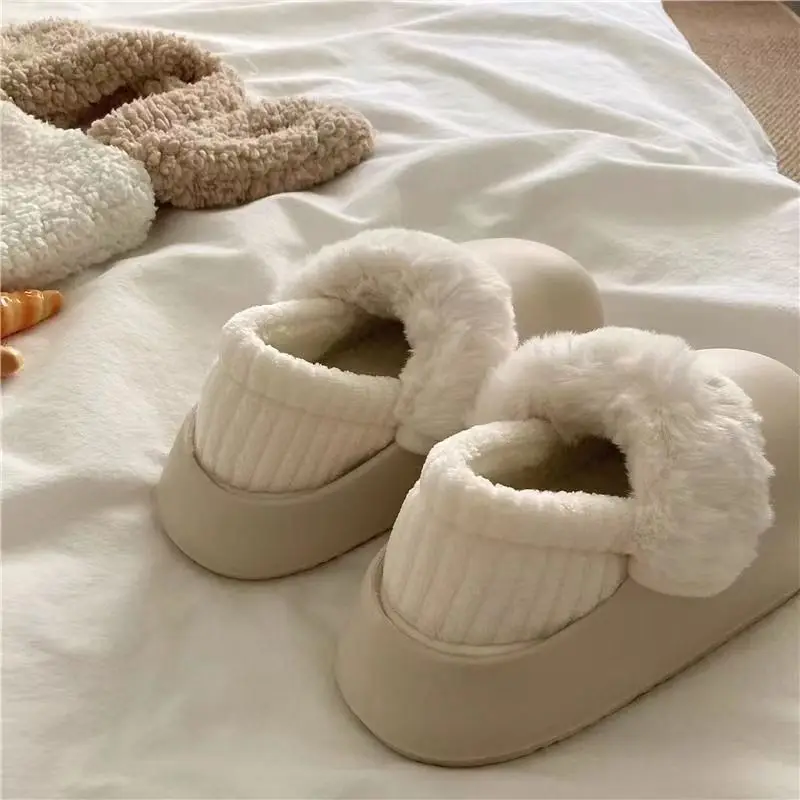 Waterproof cotton slippers ladies winter 2023 new detachable bag root home thick bottom warm plus velvet cotton shoes to wear.