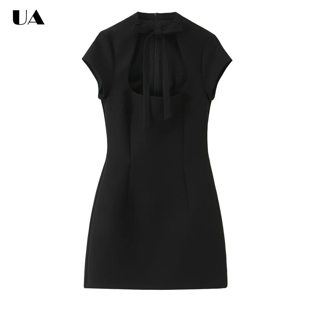 

Elegant Sheath U-neck Bow Mini Prom Dress, Trendy Reglan Sleeve Short Dress for Woman, Fashionable Zipped Cocktail Party Dress