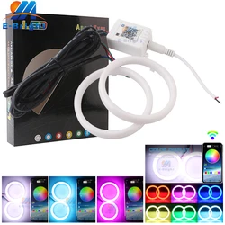 2PCS Angel Eyes Bluetooth APP RGB White Red Halo Rings COB LED Car Motorcycle Fog Driving Headlight 60-70-80-90-95-100-110-120mm