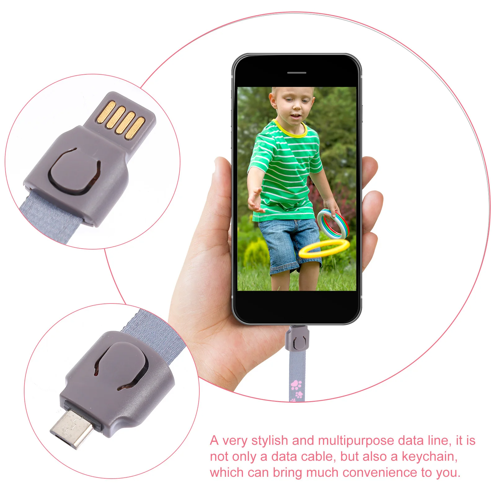 

Unique Cartoon Lanyard Data Cable Strong Flexible Phone Charging Line Portable Keyring Pendant for Daily Carry Convenient