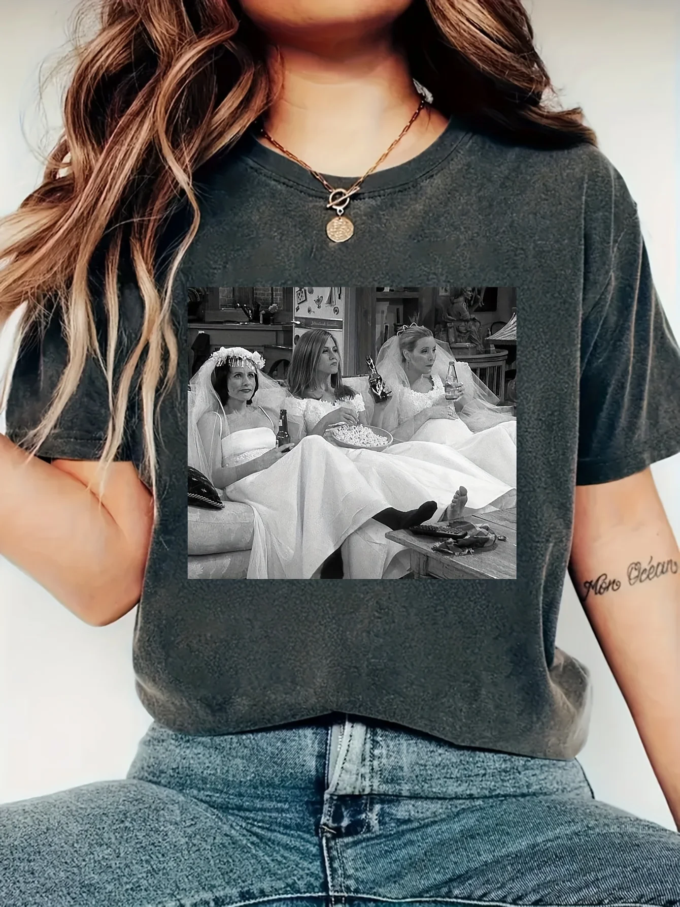 Monica Geller, Rachel Green, Camiseta estampada Phoebe Buffay, blusa de manga curta com gola redonda, roupas femininas de verão
