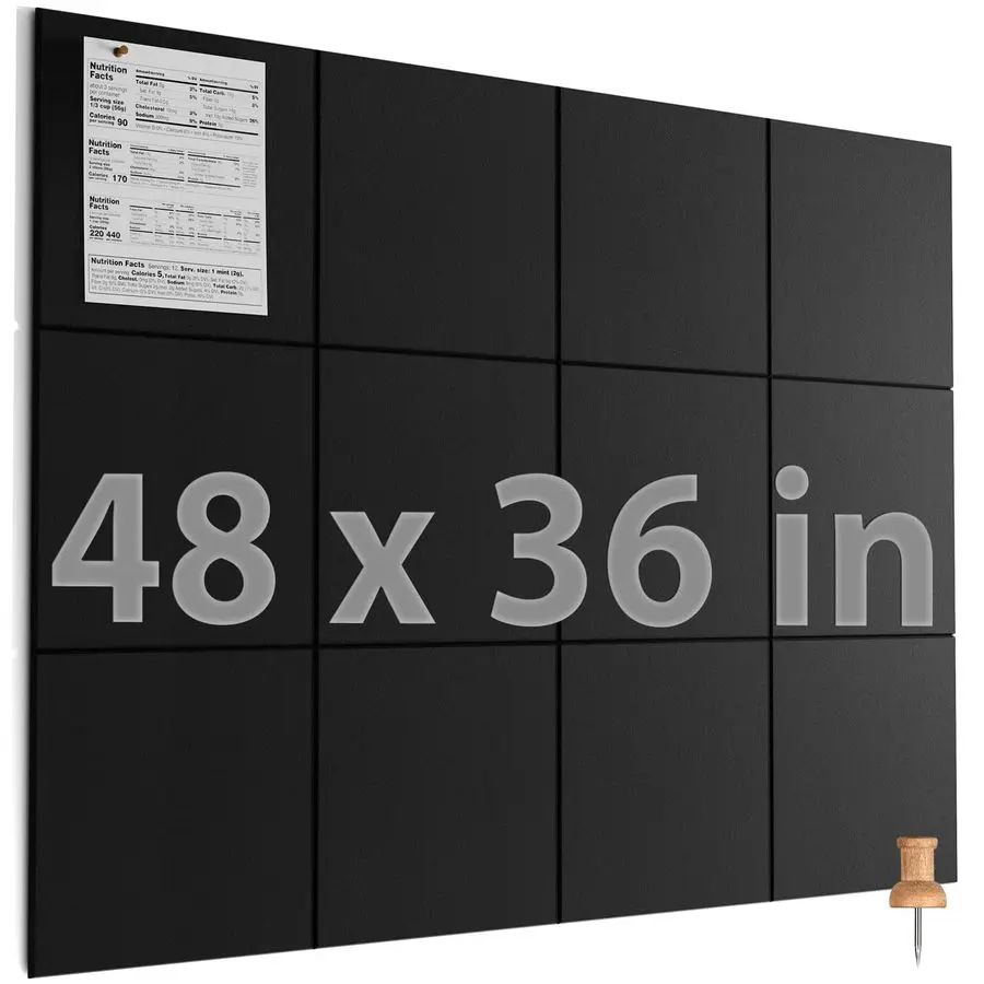 

Large Cork Board for Wall 48 x 36 Black Bulletin Board, 12 Pack Felt Wall Tiles with Pushpins, Cork Boards for Office Pin Board