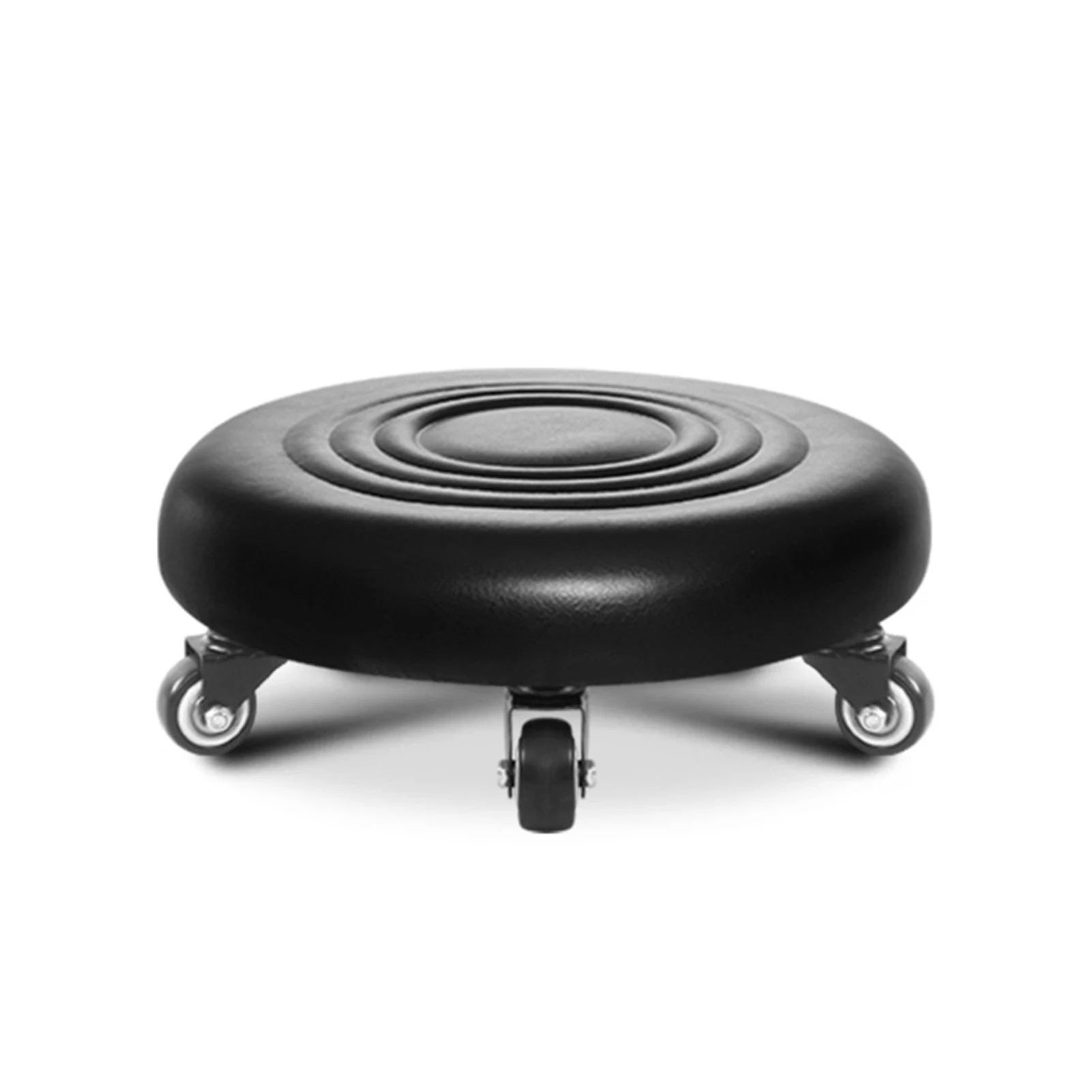 Heavy Duty Rolling Stool Seat Home Office Black Pedicure Low Round PU Leather With Wheel Swivel Multifunctional 360 Rotating