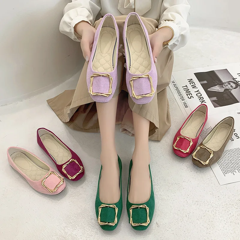 Lightweight Flat Pumps Slip-on Suede Shoes For Casual Concise Daily Wear With Metal Decoration Convenient Business Dress Office