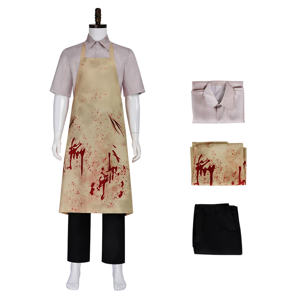 Costume de Cosplay de boucher pour adultes/enfants, chemise et pantalon d'horreur pour hommes, tablier pour garçons, masque supérieur, ceinture, Costume de fête de carnaval d'halloween