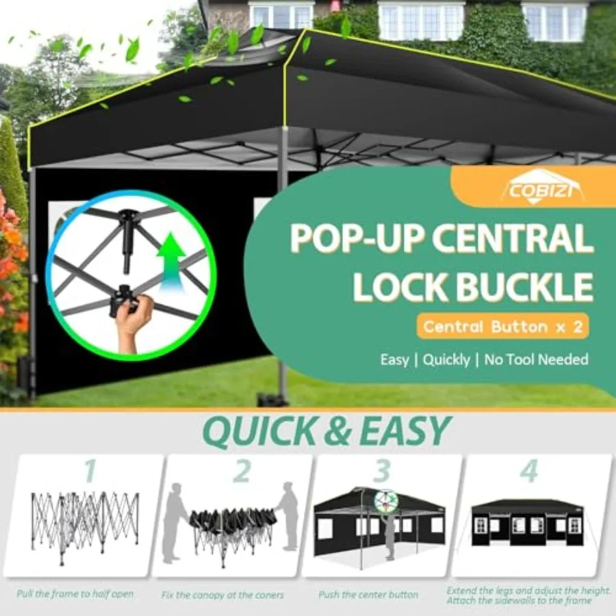 Outdoor event shelter with waterproof UPF 50+ polyester canopy, gray color, one-push setup, includes 6 sidewalls, air vent, san view 2