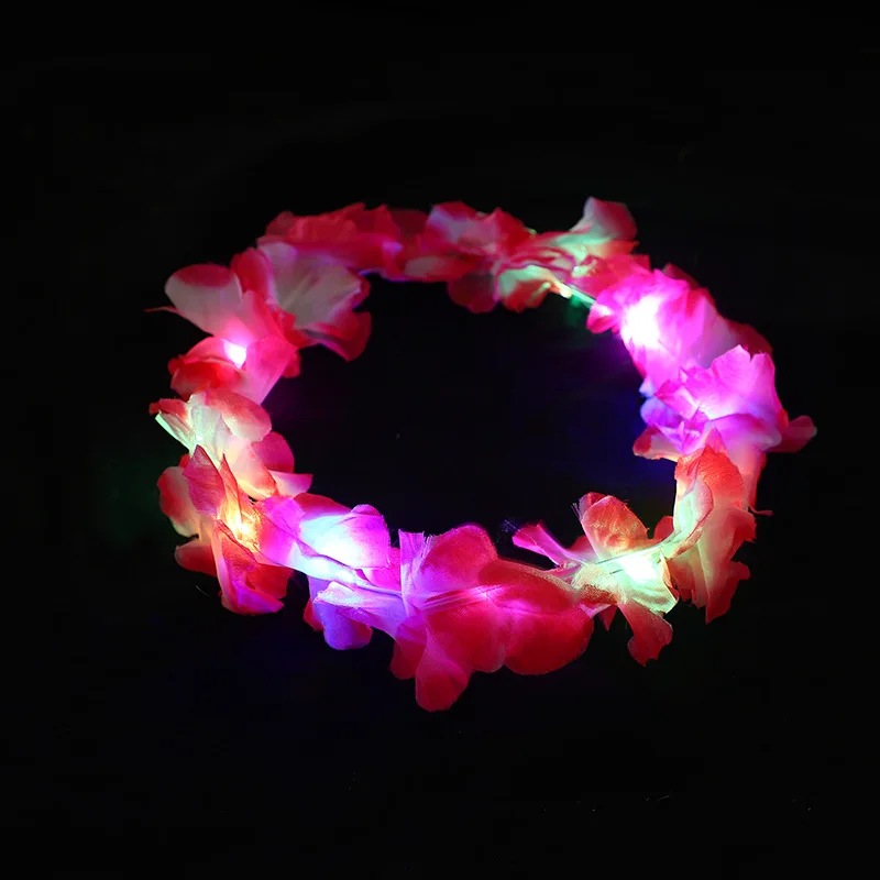 10pcs LED Hawaiian Lei Floral Headband Light Up Flower Crown Glow Wreath Headband Summer Beach Pool Wedding Party Decorations