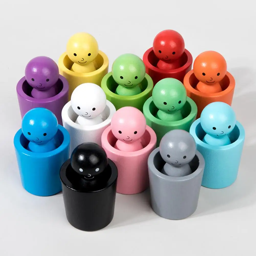 Regenbogen-Mann-Sortierspielzeug, pädagogisches Farbsortierspielzeug-Set für Kleinkinder, Holztasse, passendes Spiel mit 12 Farben für Jungen