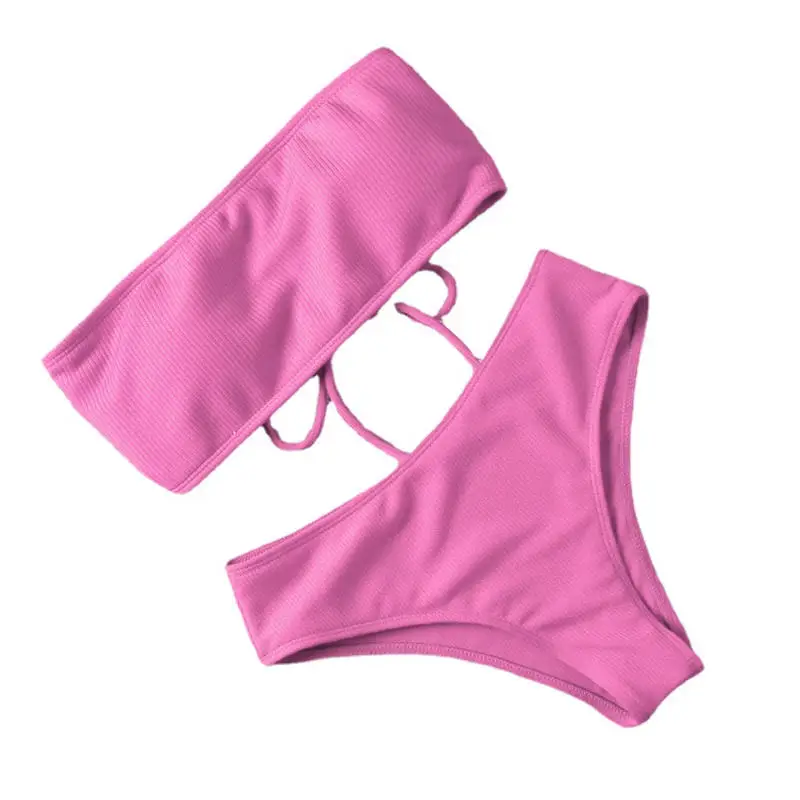 Waist High Bikini New Strapless Sexy Bikini Women Swimwear Women Fashion Swimsuit Padded Bathing Suit Monokin Solid Color