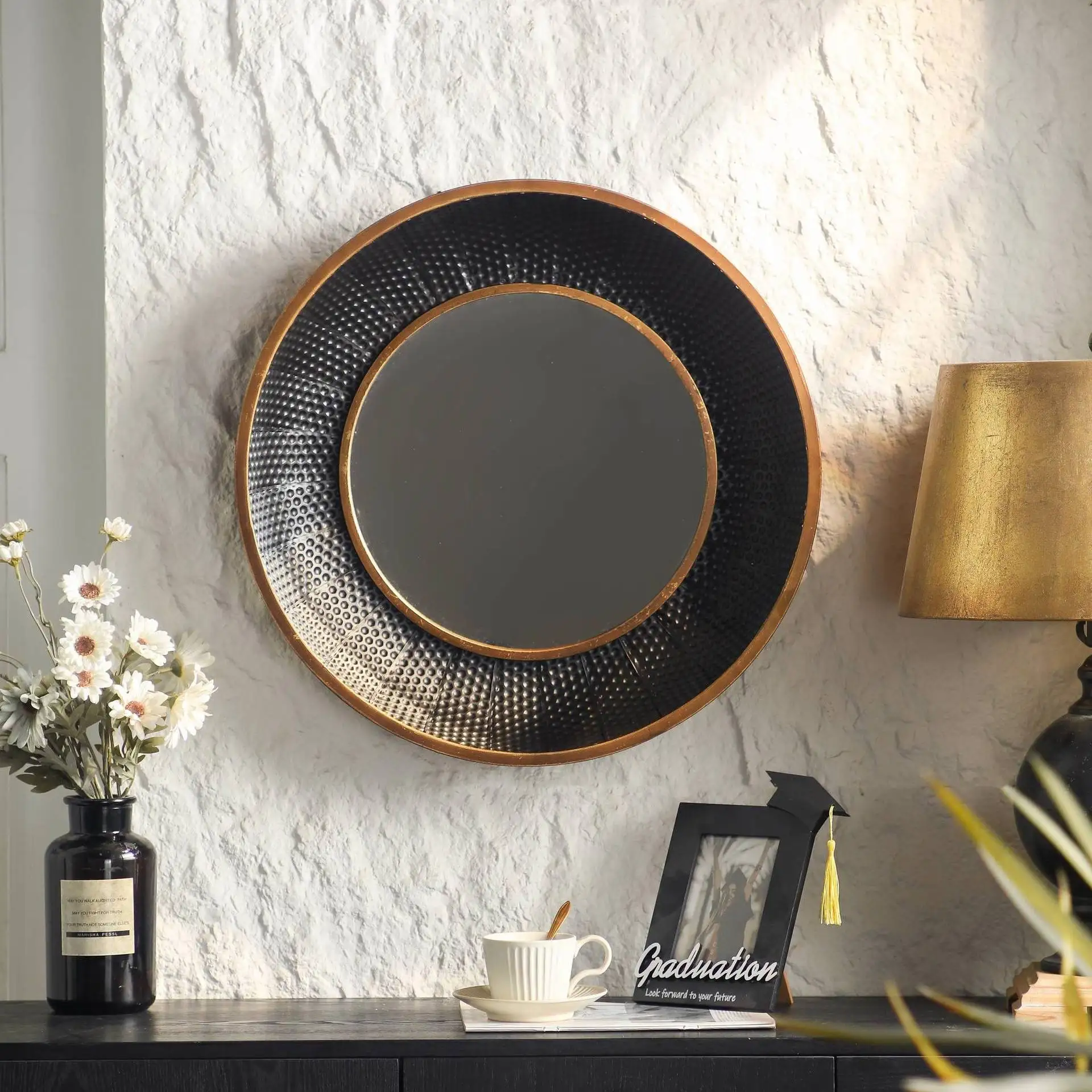 American light luxury double-layer contrasting color Phnom Penh round wall mirror, home decoration bathroom makeup mirror, bedro