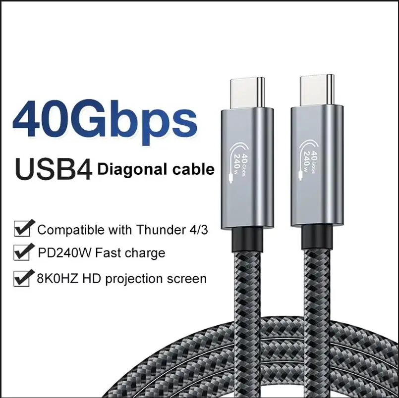 USB4 Cable 40Gbps Data Transfer 8K60Hz Type C to Type C PD3.1 240W Fast Charging Wire