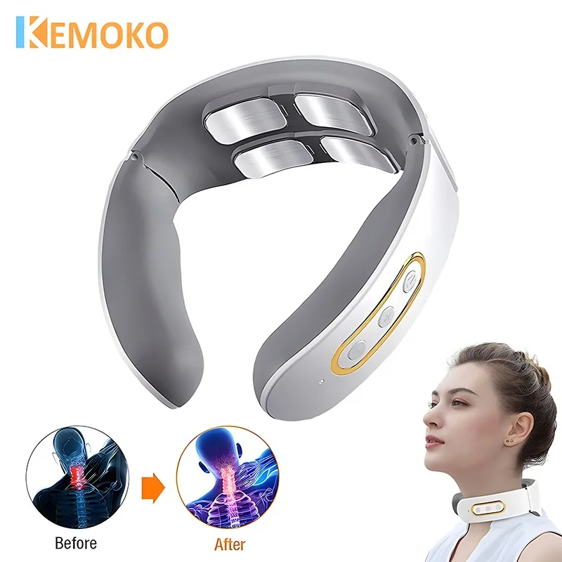 Electric Neck Massager EMS Pulse Infrared Heat Kneading Magnetic TENS Pulse Heating Cervical Vertebra Relax Pain Relief Massage