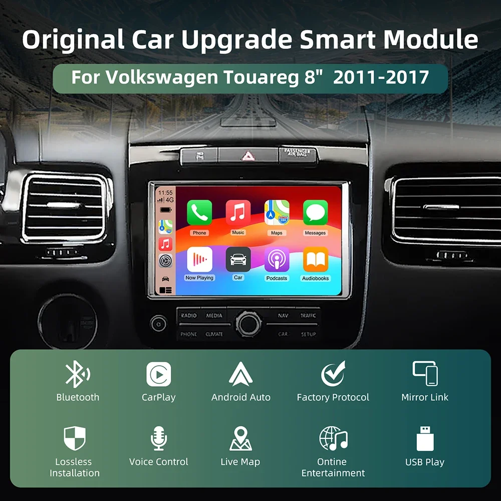 Wireless Carplay Android Auto car module for Volkswagen Touareg 2011-2017 with 8inch support camera Airplay