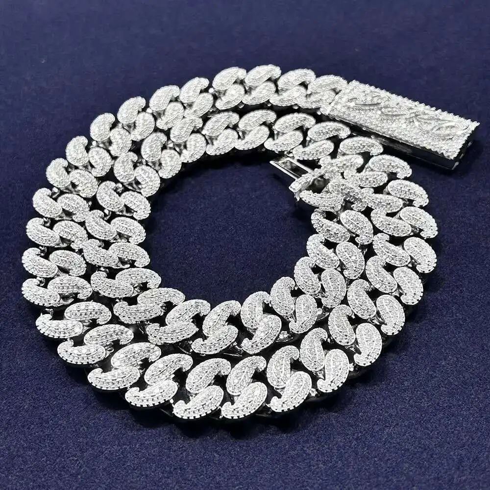 

Hand Crafted Baguette Cut Cuban Link Chain Vvs Moissanite 15mm Ice Out Cuban Link Chains