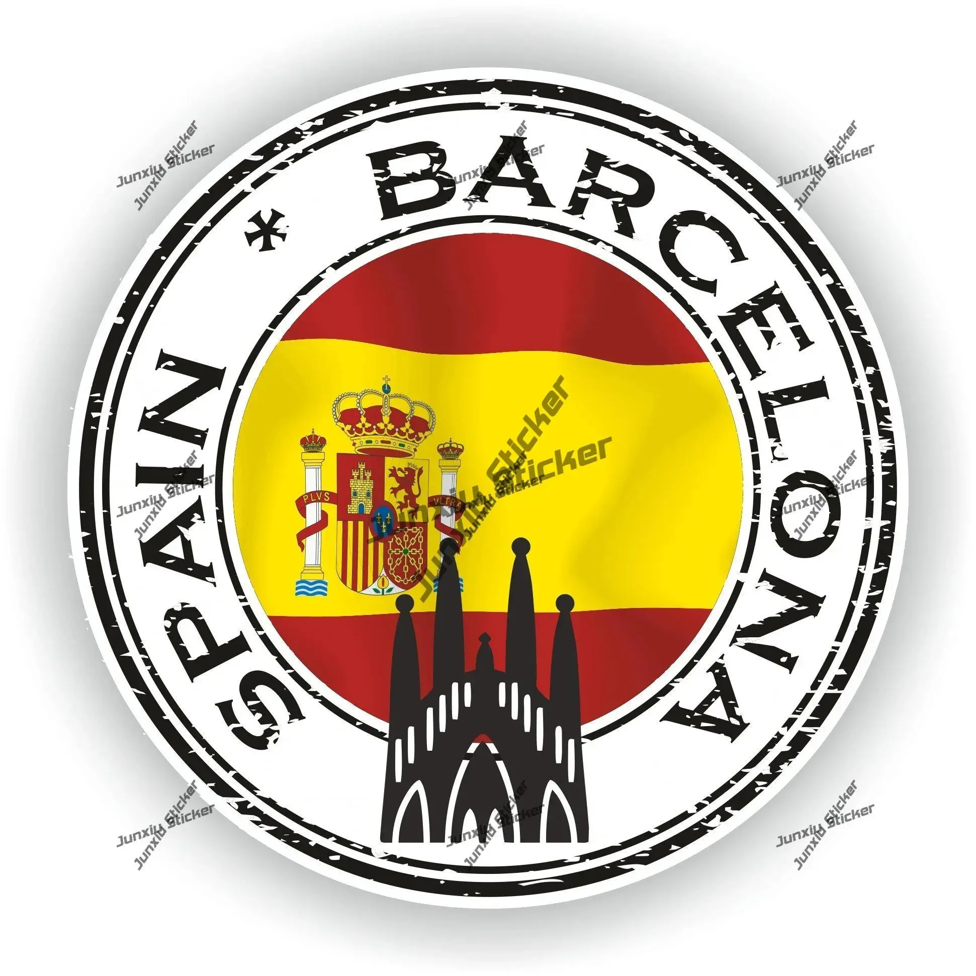 

Barcelona Spain Sticker Coat of Arms of Spain Barcelona Spanish Flag Round Outline Seal Decal for Car SUV Bumper Pickup Camper