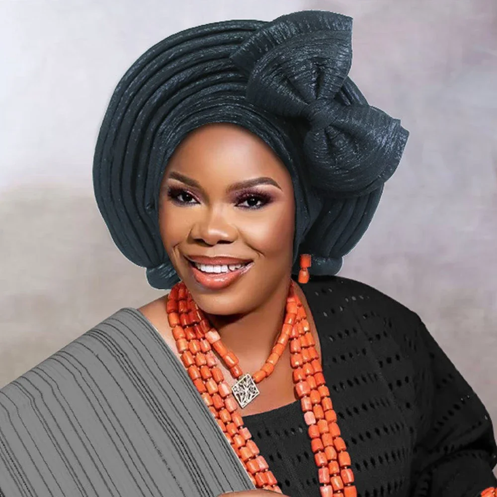 

2025 New African Headtie Turban Nigeria Head Ties Bow Already Made Auto Gele Women Head Wraps for Wedding Party Cap Hat Bonnet