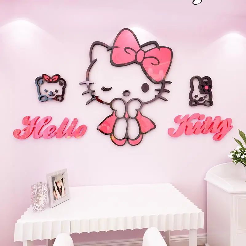 

Sanrio hello Kitty bowknot decoration for home or kitchen decor Children's room wall decoration wallpaper mirror stickers