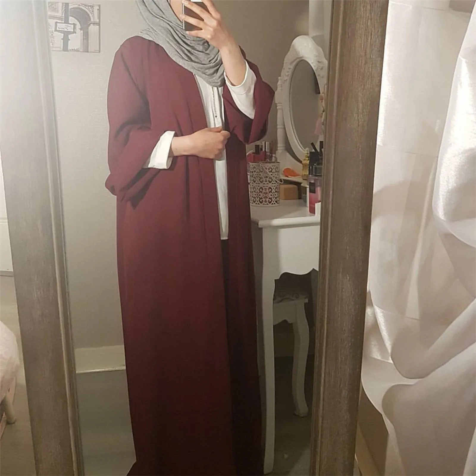 Abaya-Robe cardigan ethnique rétro, kimono musulman, couleur unie, style Moyen-Orient, Dubaï, Arabie Saoudite, Eid