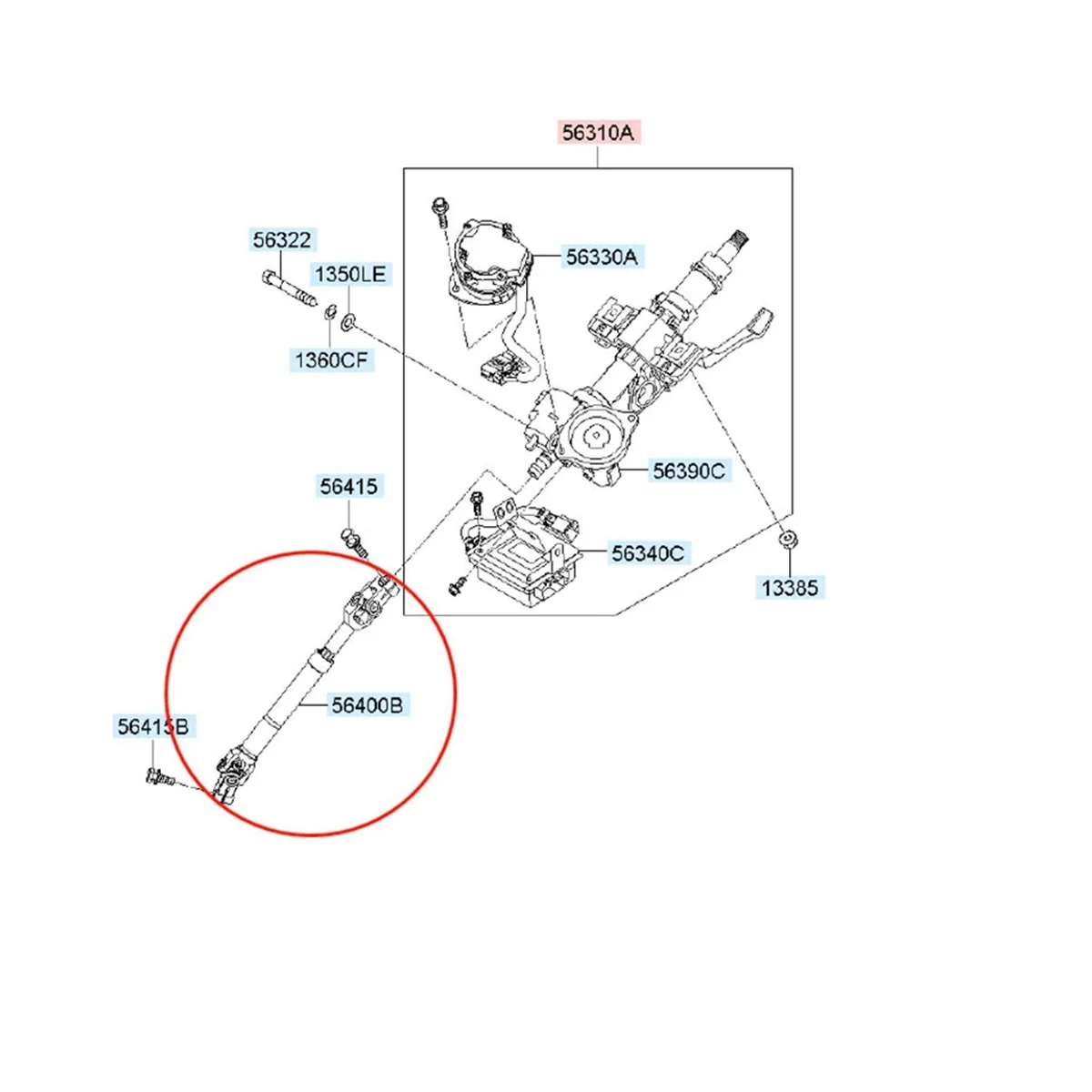 56400D3000 Steering Column Universal Joint Shaft Auto for 2015-2020, 2016-2021