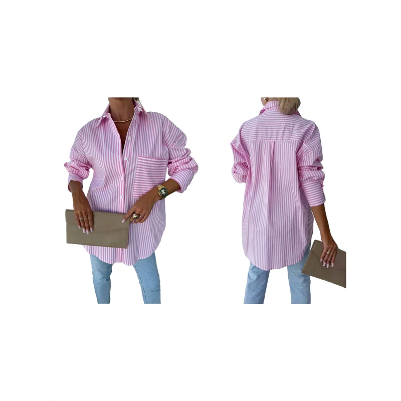 

AG-Womens Button Down Striped Shirts Long Sleeve Casual Collared Office Business Work Spring Blouses Tops